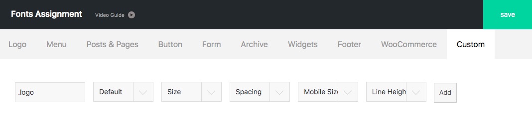Fonts Management custom selectors