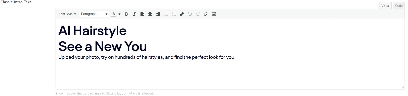 AI Image module classic intro text option