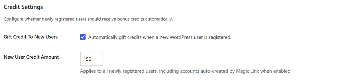 Credit Settings overview