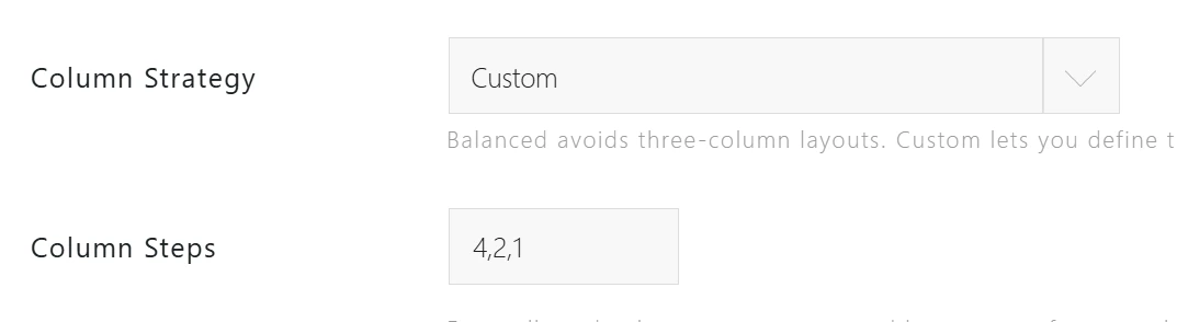 Custom Column Strategy with Column Steps set to 4,2,1