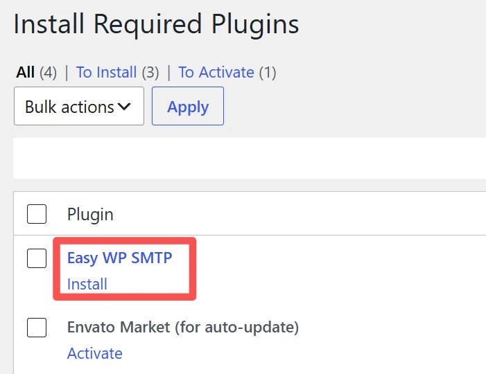 Install Easy WP SMTP from the required plugins screen