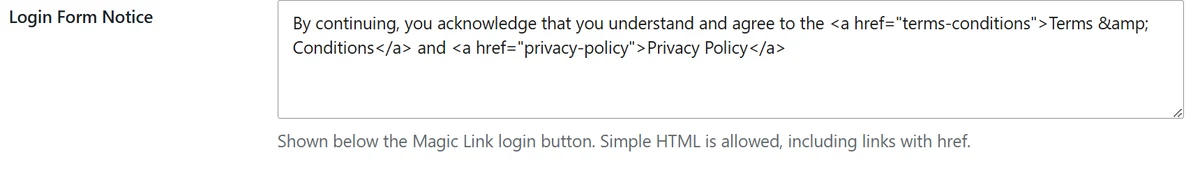 Login Form Notice field