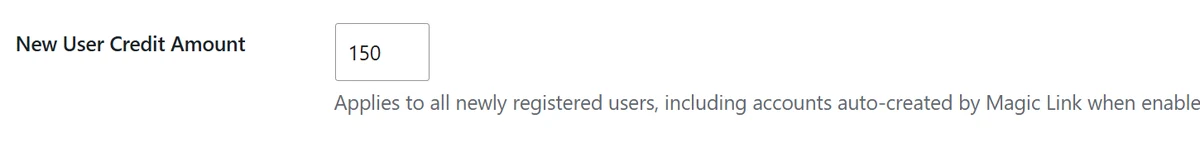 New User Credit Amount field
