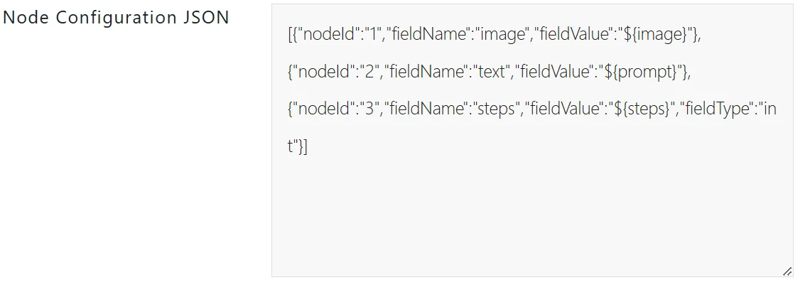 AI Image module node configuration JSON option