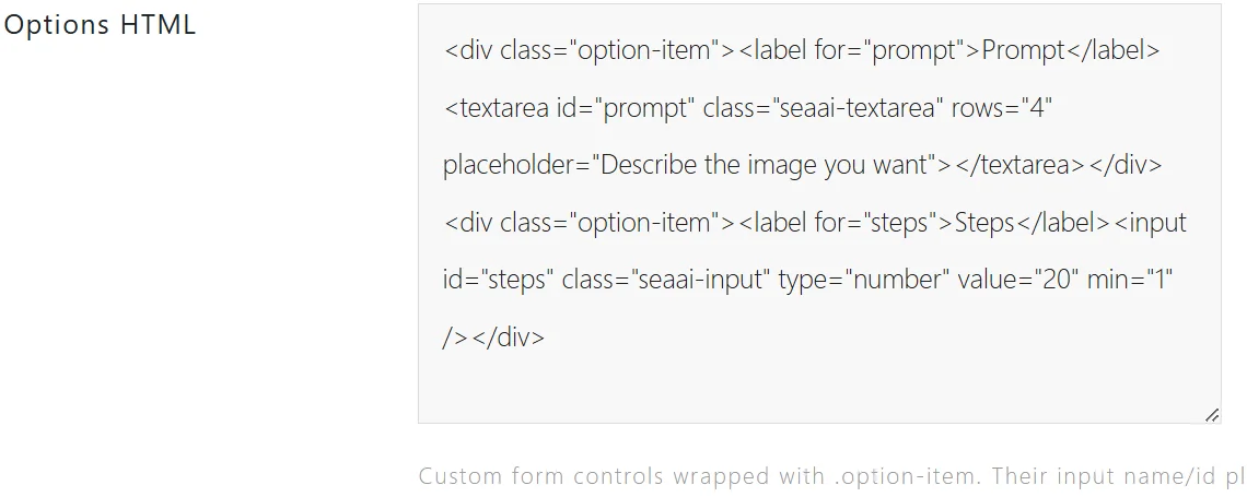 AI Image module options HTML option