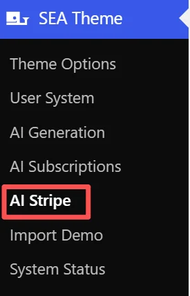 WordPress Admin sidebar with the AI Stripe menu selected