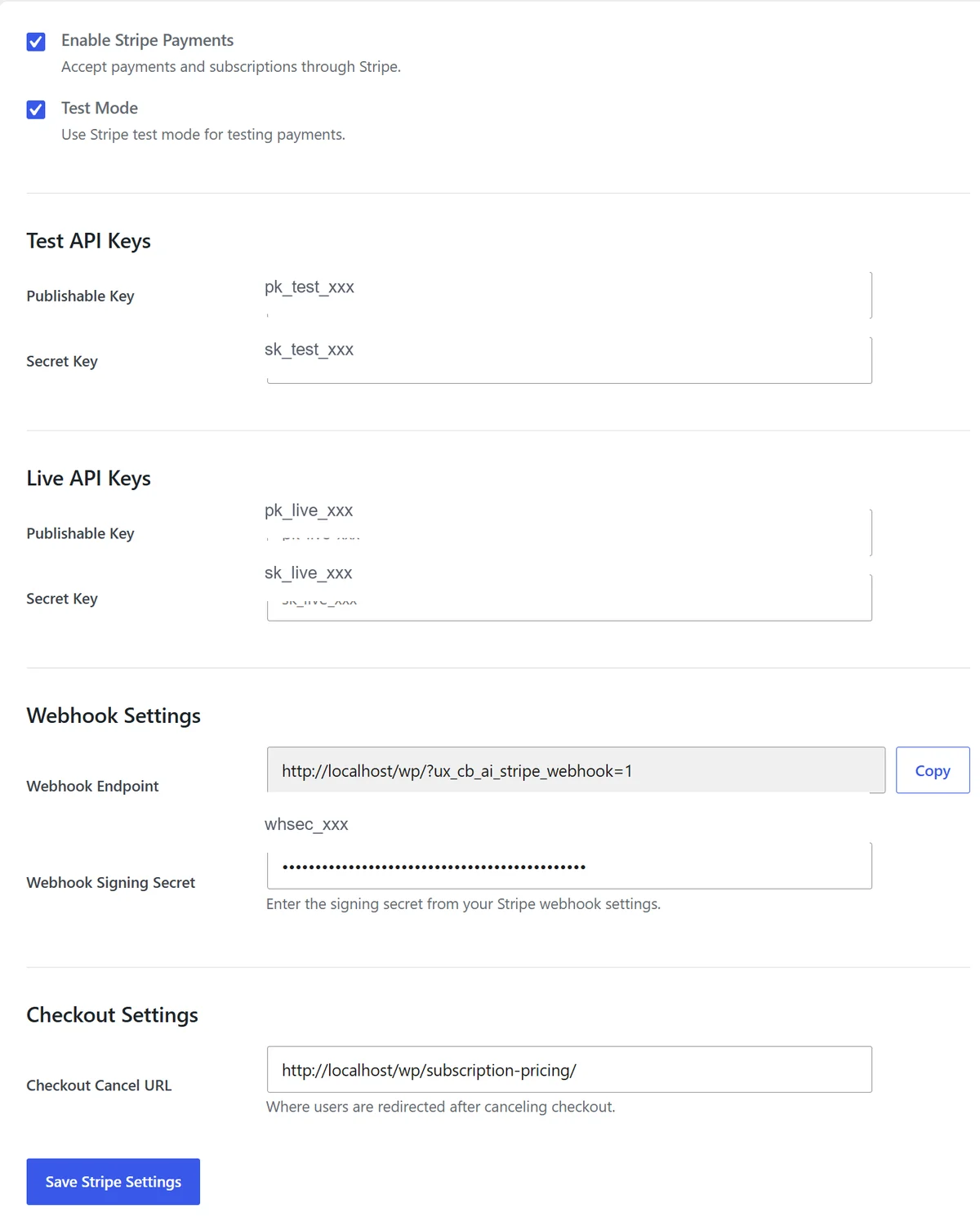 Full AI Stripe Subscription Settings page