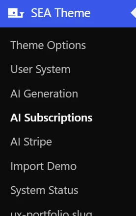 WordPress Admin sidebar with the AI Subscriptions menu selected