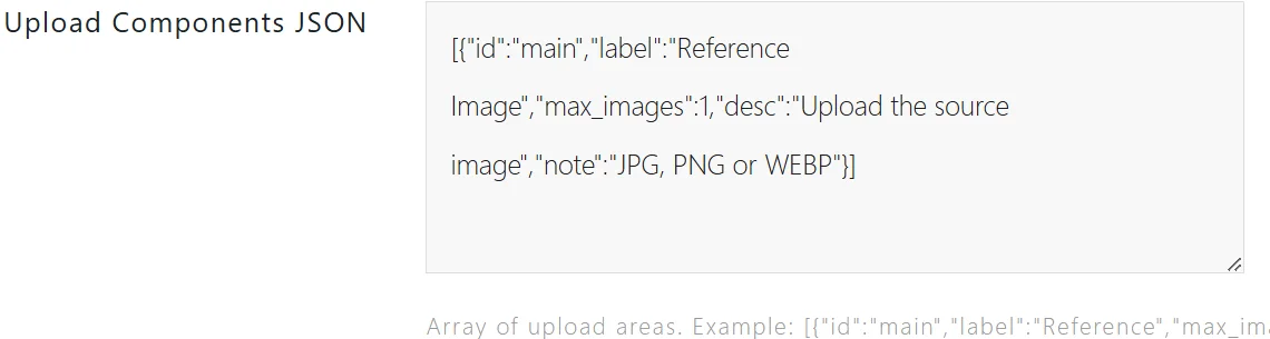 AI Image module upload components JSON option