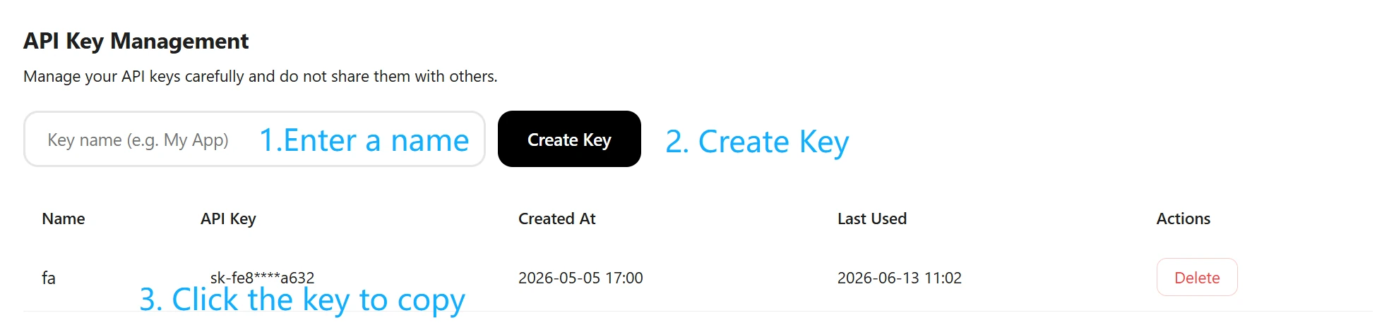 Create and copy a TheMiniTech API key for SeaTryon