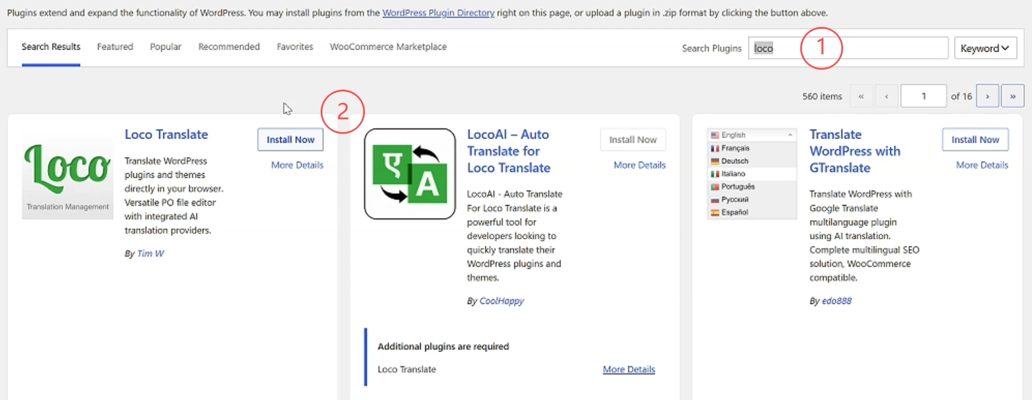 Search for and install the Loco Translate WordPress plugin