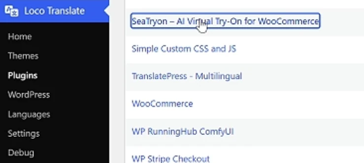 Select SeaTryon in the Loco Translate plugin list