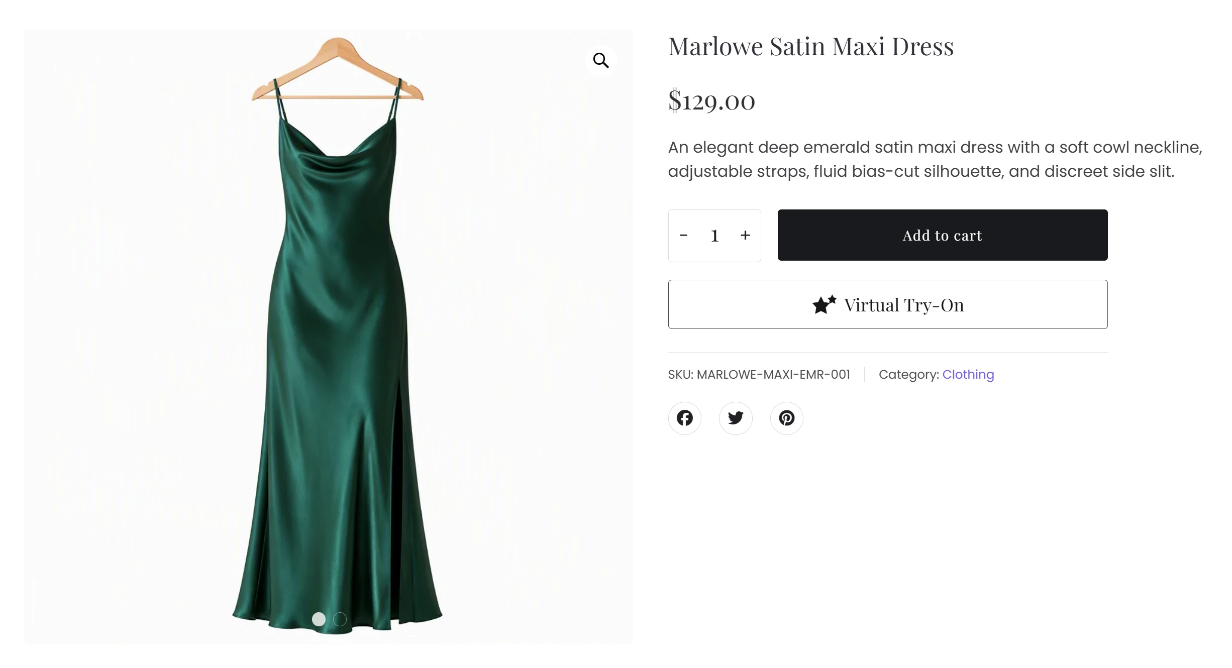 SeaTryon Virtual Try-On button displayed on a WooCommerce product page
