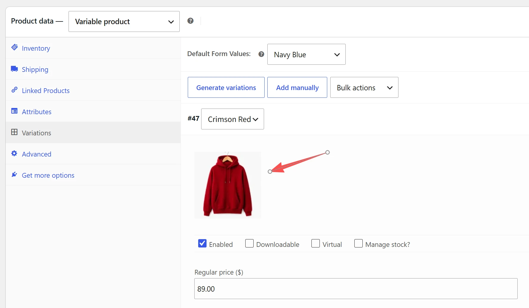 WooCommerce variation image used automatically by SeaTryon